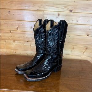 Vintage Woman’s Lucchese 2000 Black Patent Leather Western Cowboy Boots